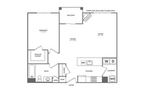 Floorplan One Bedroom One Bath (804 SF)